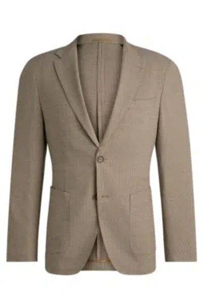 Hugo Boss Slim-fit Jacket In A Patterned Wool Blend In Light Green