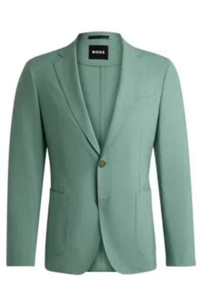 Hugo Boss Slim-fit Jacket In A Performance-stretch Wool Blend In Light Green