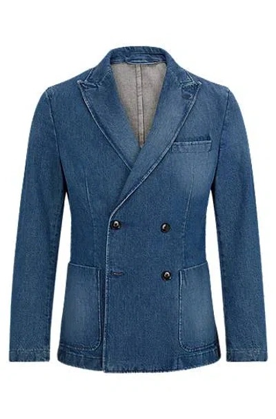 Hugo Boss Slim-fit Jacket In Blue Cotton Denim In Open Blue