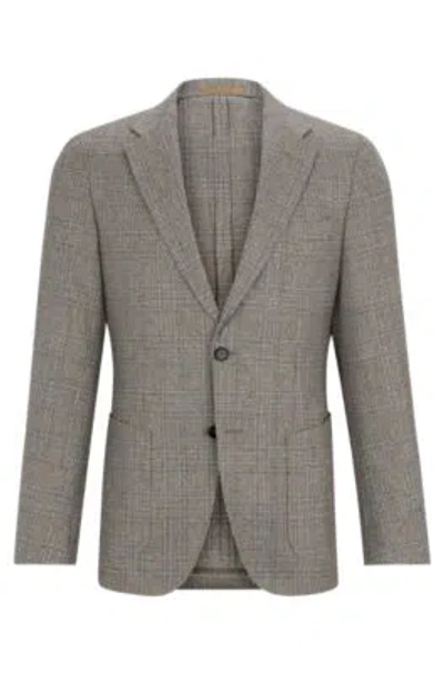 Hugo Boss Slim-fit Jacket In Checked Silk And Wool In Light Green