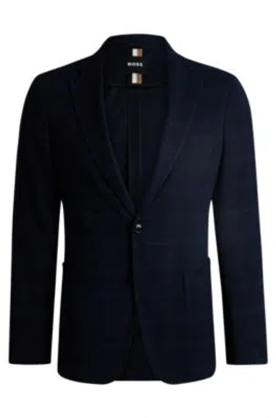 Hugo Boss Slim-fit Jacket In Checked Stretch Cloth In Dark Blue