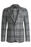 Hugo Boss Slim-fit Jacket In Checked Stretch Cloth In Grey