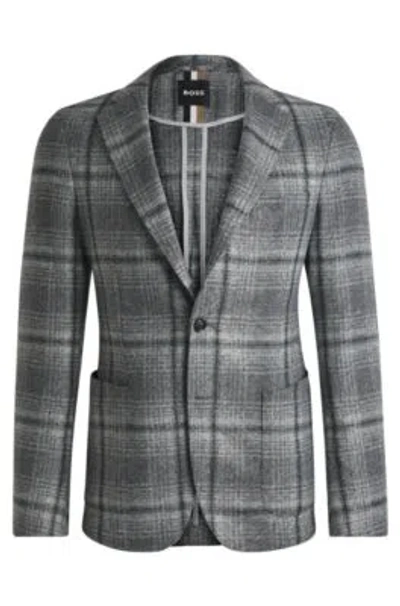 Hugo Boss Slim-fit Jacket In Checked Stretch Cloth In Grey