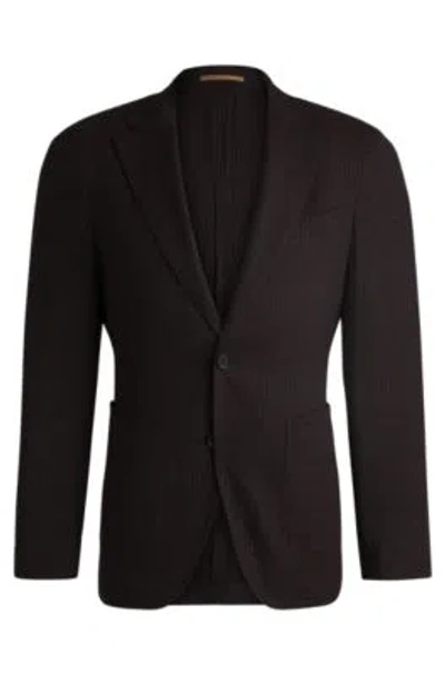 Hugo Boss Slim-fit Jacket In Checked Wool In Dark Purple