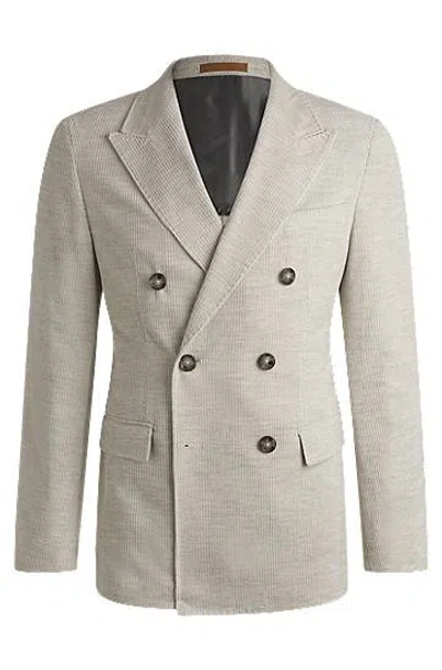 Hugo Boss Slim-fit Jacket In Cotton-cashmere Corduroy In White