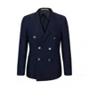 Hugo Boss Slim-fit Jacket In Herringbone Virgin Wool And Linen In Blue