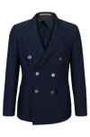 Hugo Boss Slim-fit Jacket In Herringbone Virgin Wool And Linen In Light Blue