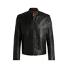 Hugo Boss Slim-fit Jacket In Leather With Stand Collar In Black
