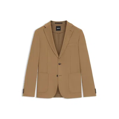 Hugo Boss Slim-fit Jacket In Machine-washable Stretch Fabric In Brown
