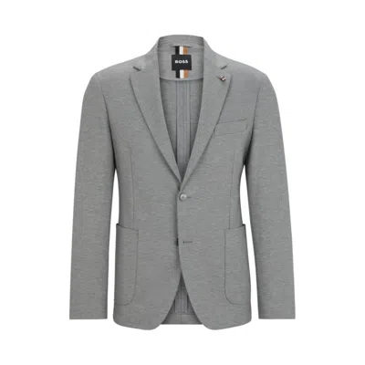 Hugo Boss Slim-fit Jacket In Melange Interlock Jersey In Silver