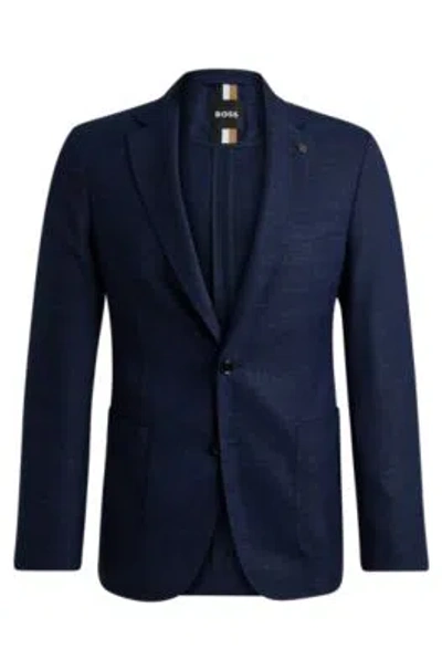 Hugo Boss Slim-fit Jacket In Melange Stretch Cloth In Dark Blue