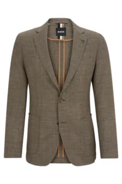 Hugo Boss Slim-fit Jacket In Melange Stretch Cloth In Light Beige