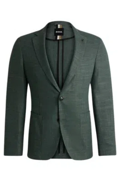 Hugo Boss Slim-fit Jacket In Melange Stretch Cloth In Light Green