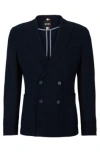 Hugo Boss Slim-fit Jacket In Micro-patterned Cotton In Dark Blue