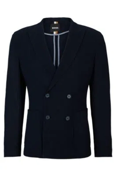 Hugo Boss Slim-fit Jacket In Micro-patterned Cotton In Dark Blue