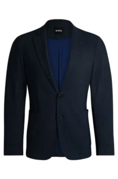Hugo Boss Slim-fit Jacket In Micro-patterned Performance-stretch Fabric In Dark Blue