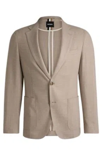 Hugo Boss Slim-fit Jacket In Micro-patterned Stretch Cloth In White