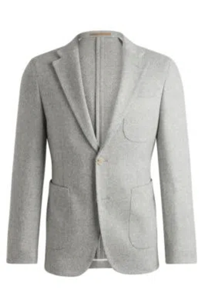 Hugo Boss Slim-fit Jacket In Micro-patterned Stretch Jersey In Silver