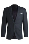 Hugo Boss Slim-fit Jacket In Micro-patterned Stretch Wool In Dark Blue