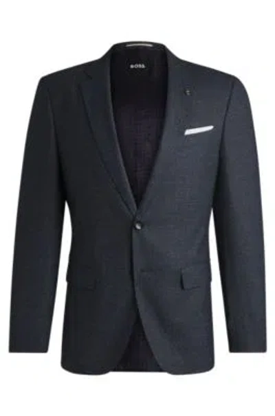 Hugo Boss Slim-fit Jacket In Micro-patterned Stretch Wool In Dark Blue