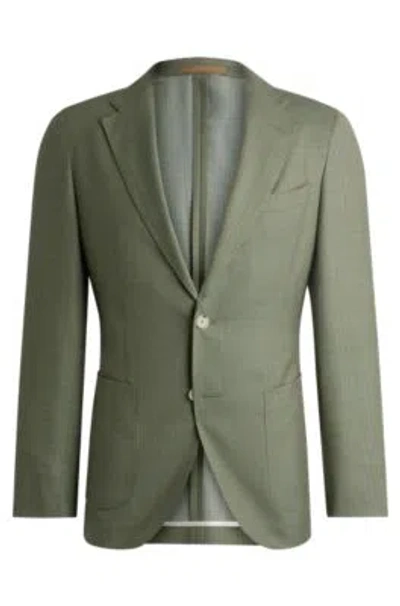 Hugo Boss Slim-fit Jacket In Micro-patterned Wool In Green