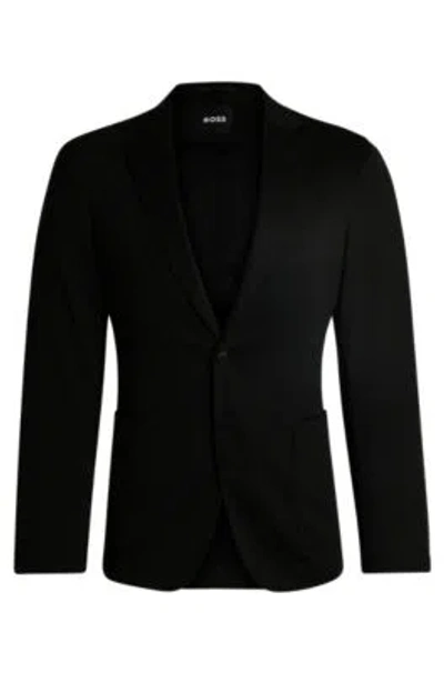 Hugo Boss Slim-fit Jacket In Patterned Performance-stretch Jersey In Black