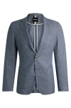 Hugo Boss Slim-fit Jacket In Patterned Virgin Wool And Linen In Dark Blue
