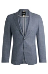 Hugo Boss Slim-fit Jacket In Patterned Virgin Wool And Linen In Dark Blue