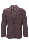 Hugo Boss Slim-fit Jacket In Patterned Virgin Wool And Linen In Brown