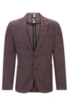 Hugo Boss Slim-fit Jacket In Patterned Virgin Wool And Linen In Light Red