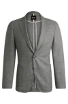 Hugo Boss Slim-fit Jacket In Patterned Virgin Wool And Linen In Silver