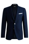 Hugo Boss Slim-fit Jacket In Patterned Wool In Dark Blue