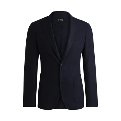 Hugo Boss Slim-fit Jacket In Stretch Flannel In Blue