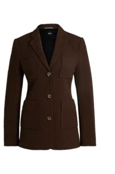 Hugo Boss Slim-fit Jacket In Tweed In Light Green