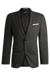 Hugo Boss Slim-fit Jacket In Virgin Wool And Linen In Black