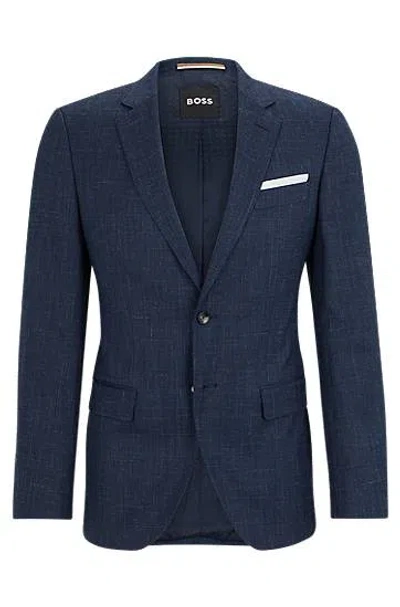 Hugo Boss Slim-fit Jacket In Virgin Wool And Linen In Blue