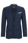 Hugo Boss Slim-fit Jacket In Virgin Wool And Linen In Dark Blue