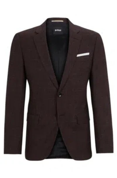 Hugo Boss Slim-fit Jacket In Virgin Wool And Linen In Light Red