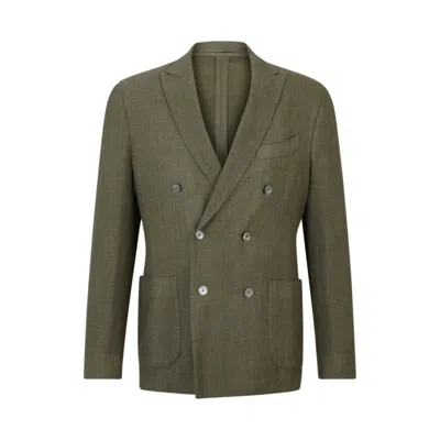 Hugo Boss Slim-fit Jacket In Wool, Silk And Linen In Light Green