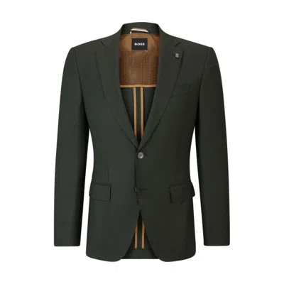 Hugo Boss Slim-fit Jacket In Wool Twill In Dark Green