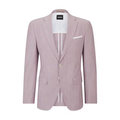 Hugo Boss Slim-fit Jacket In A Micro-patterned Cotton Blend In Pink