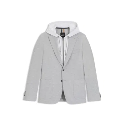 Hugo Boss Slim-fit Jacket With Integrated Hoodie In Gray