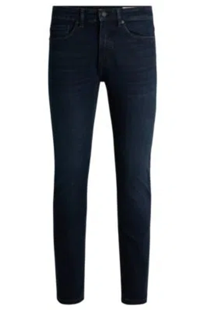 Hugo Boss Slim-fit Jeans In Blue-black Soft-motion Denim In Dark Blue