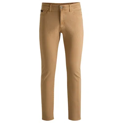 Hugo Boss Slim-fit Jeans In Lightweight Satin Stretch Denim In Beige