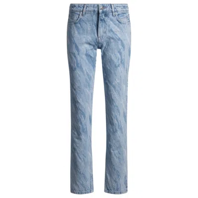HUGO BOSS SLIM-FIT JEANS IN LASER-PATTERNED BLUE DENIM