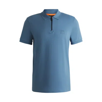 Hugo Boss Slim-fit Knit Polo In Stretch-cotton Piqué In Blue