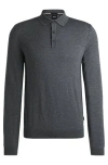 Hugo Boss Logo-embroidered Fine-ribbed Polo Shirt In Grey