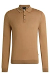 Hugo Boss Knitted Organic-cotton Polo Shirt In Medium Beige