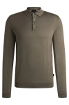 Hugo Boss Slim-fit Knit Polo In Virgin Wool In Brown