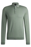 Hugo Boss Slim-fit Knit Polo In Virgin Wool In Green